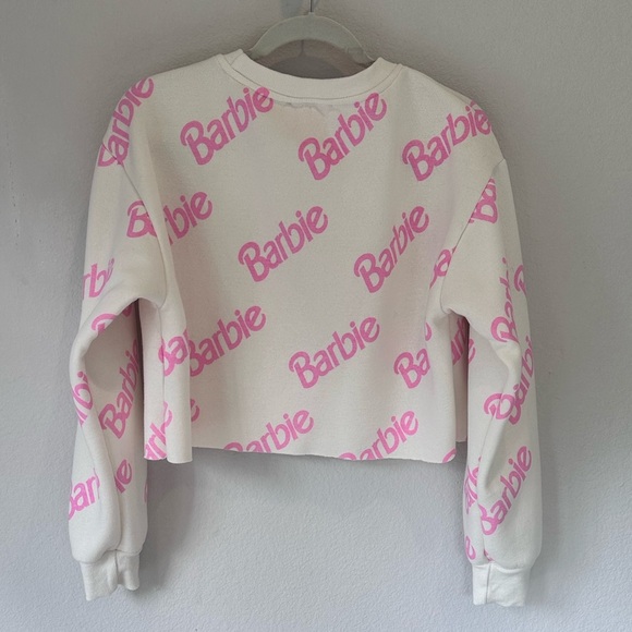 Barbie x Forever 21 Logo Ivory and Pink Cropped Sweatshirt- Size L - Picture 3 of 7
